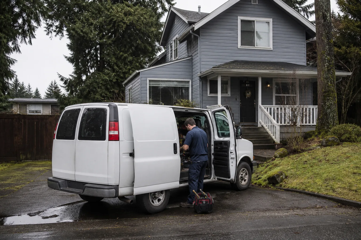 Plumbing van at an Everett home