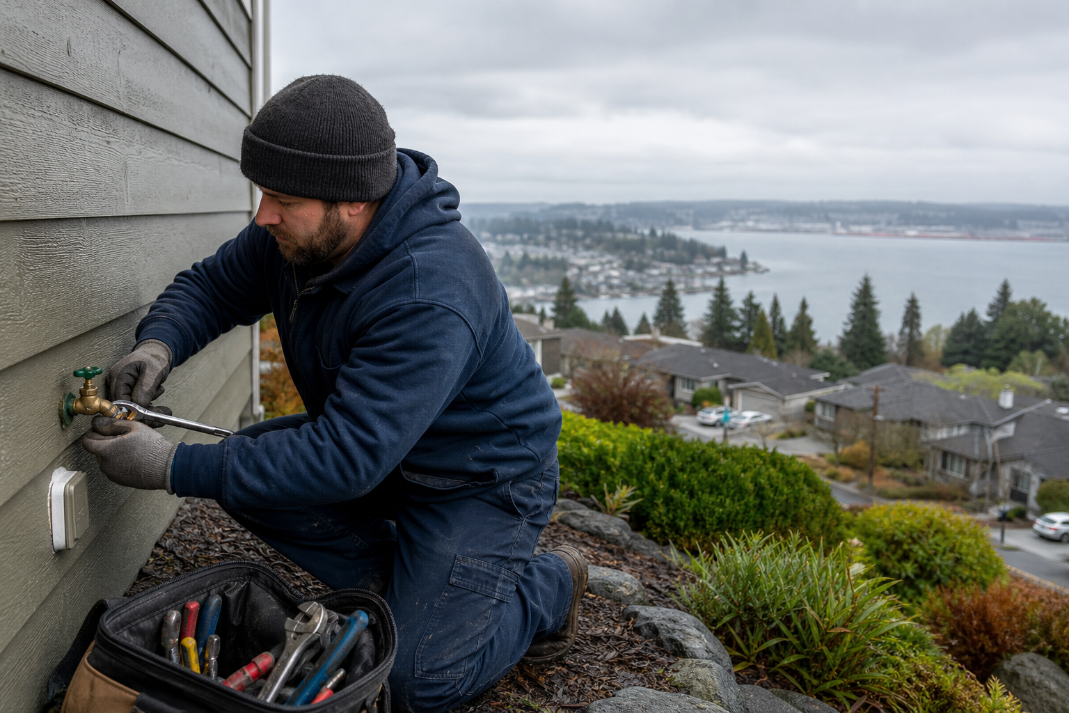 Plumber on a hillside home in Northwest Everett